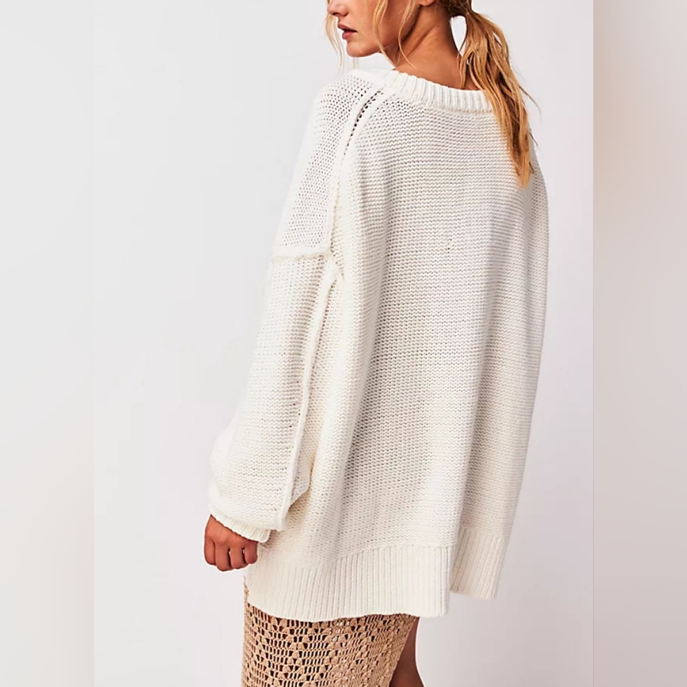 Free People Alli V-Neck Sweater/Optic Whitey6 - Picture 2 of 16